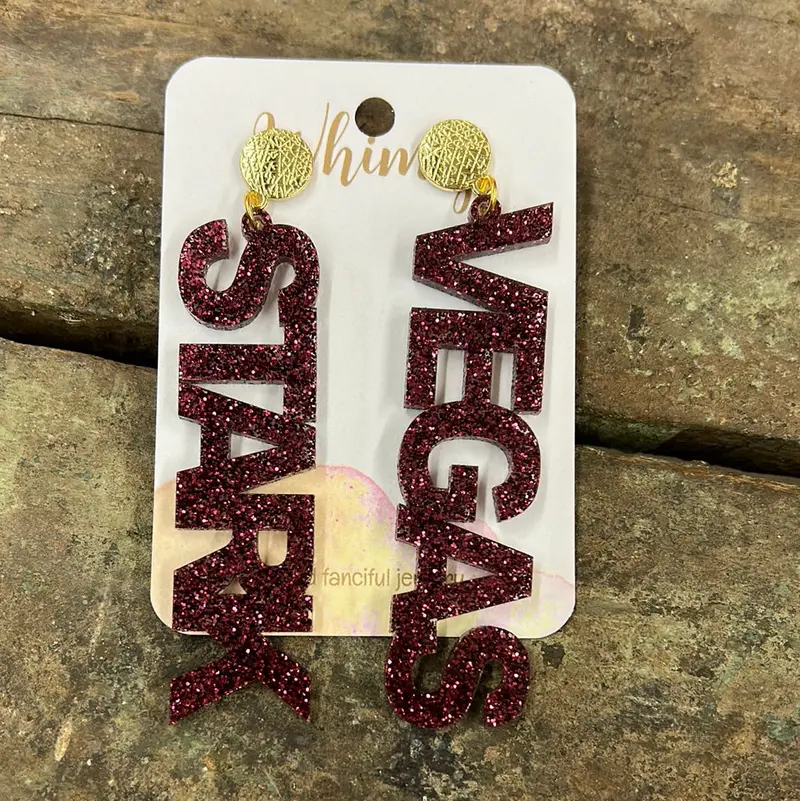 Maroon Sparkle Stark Vegas Statement Earrings