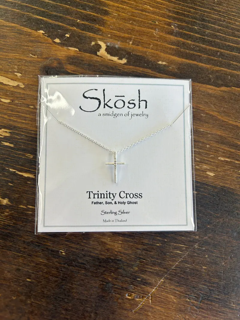 Matte-Finish Trinity Cross Necklace with Accent Diamonds
