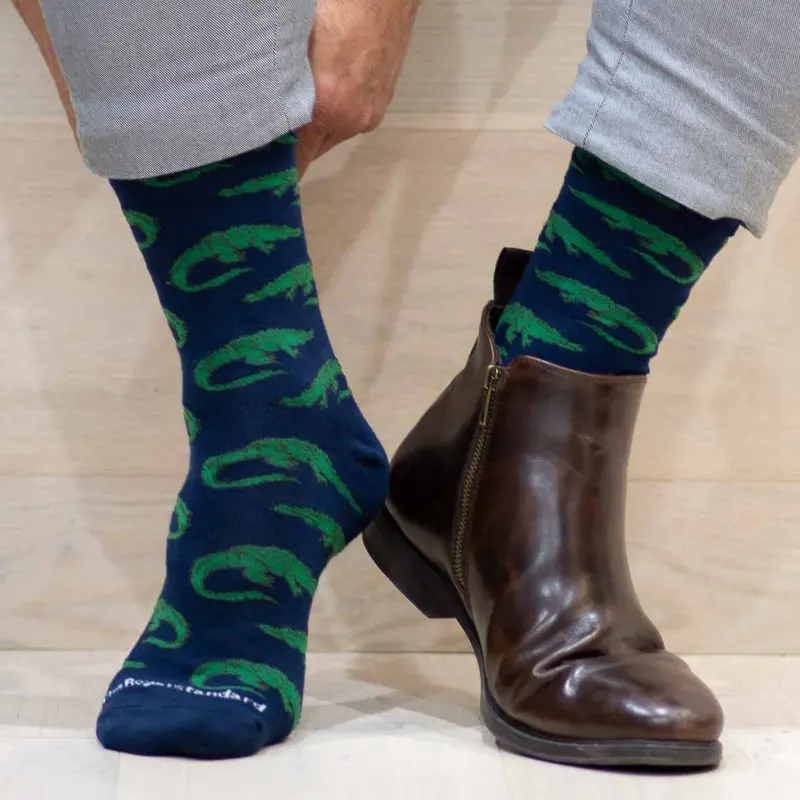 Men’s Later Gator Athletic Socks – Navy and Green, One Size Fits Most