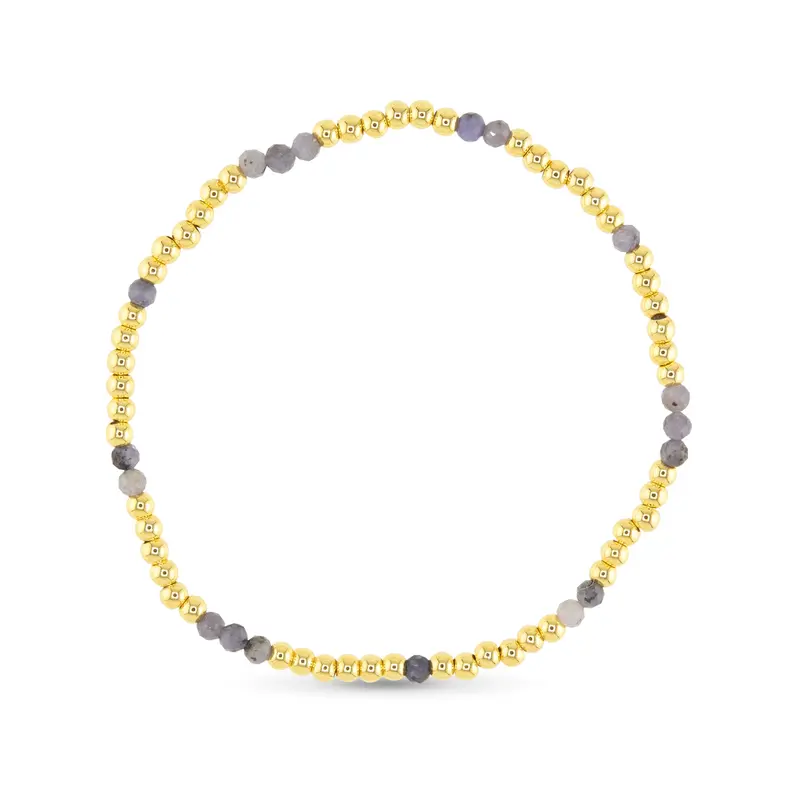 Milky Grey Beaded Stretch Bracelet – Gold Accent