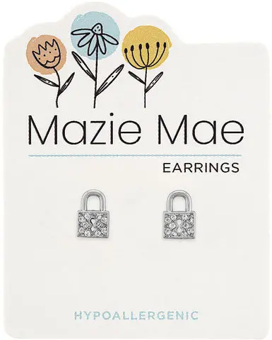 Minimalist Padlock-Style Stud Earrings in Silver