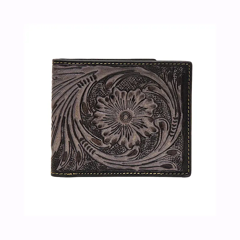Myra Bag Grenda Grey Tooled Leather Bifold Wallet for Men