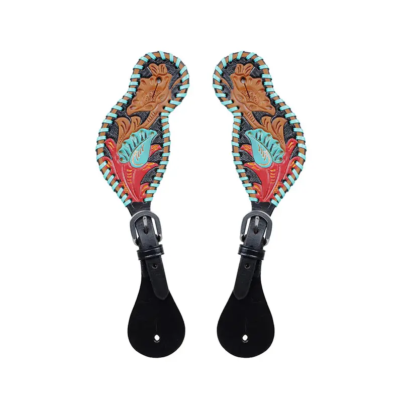 Myra Ladies Buckstitch Black Tooled Spur Straps (Style S-5173)