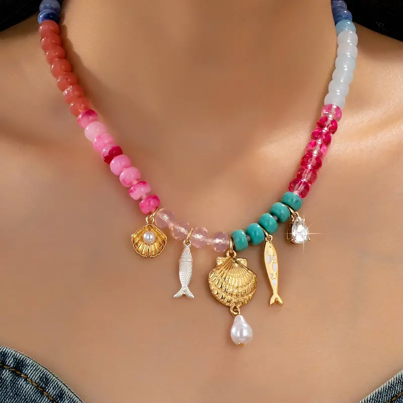 Nautical-Themed Multi-Color Beaded Charm Necklace
