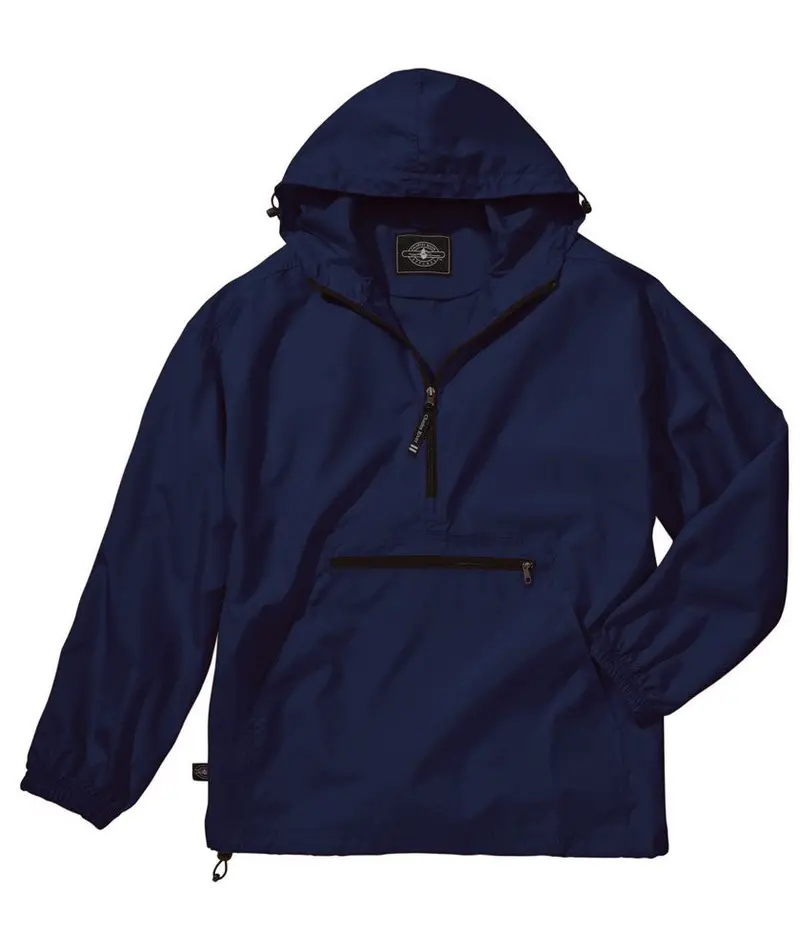Navy Blue Compact Raincoat with Hood