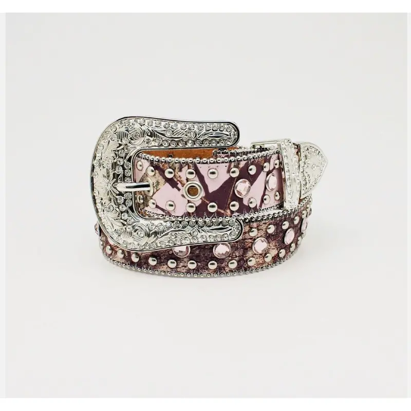 Nocona Kids’ Pink Mossy Oak Camo Leather Belt