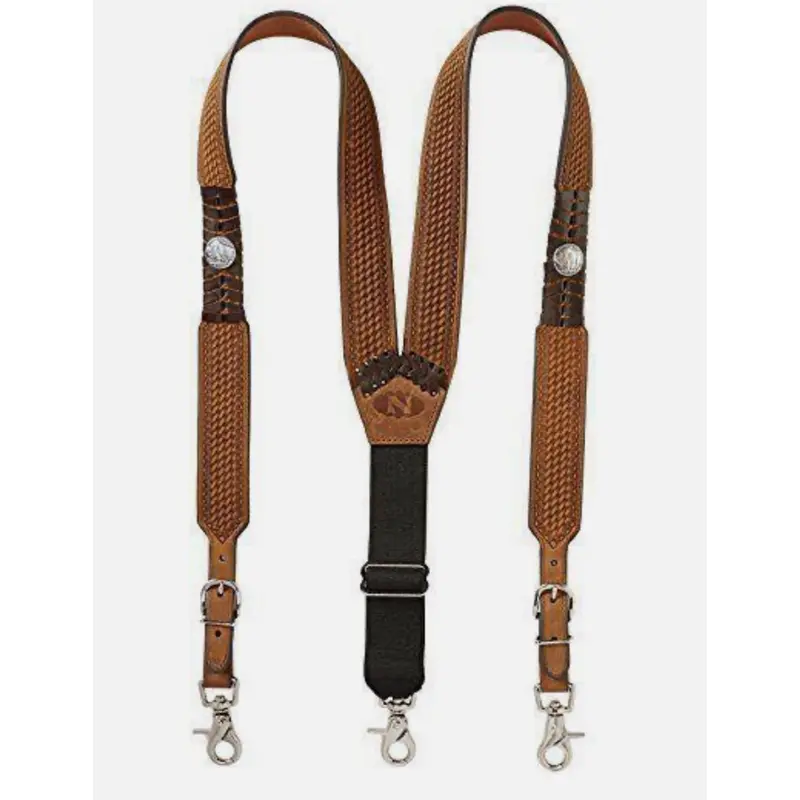 Nocona Tooled Basketweave Leather Suspenders – Laced Gallus Design (N85120214)