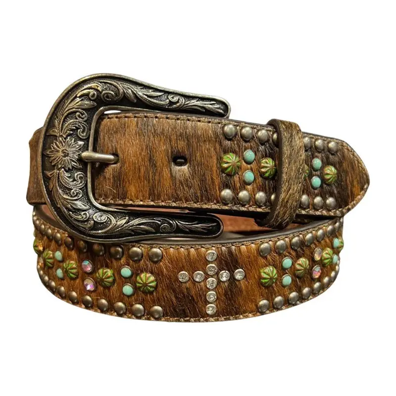 Nocona Women’s Cross-Studded Calf Hair Leather Belt – N320002702