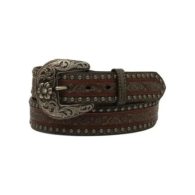 Nocona Women’s Floral Embossed Belt with Stud Overlay
