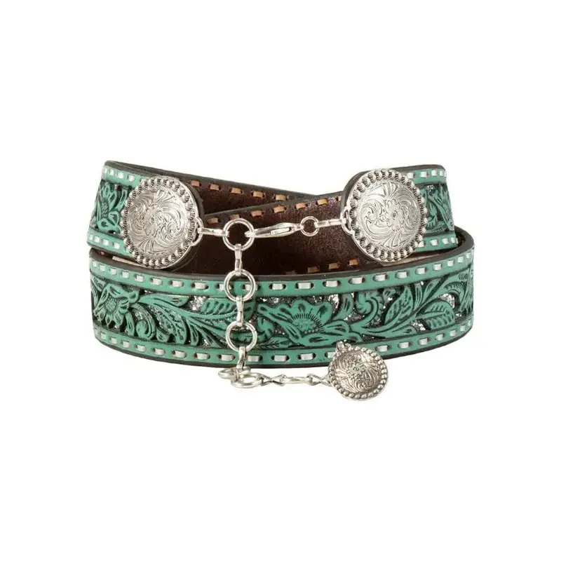 Nocona Women’s Tooled Flower-Cutout Belt with Turquoise Inlay