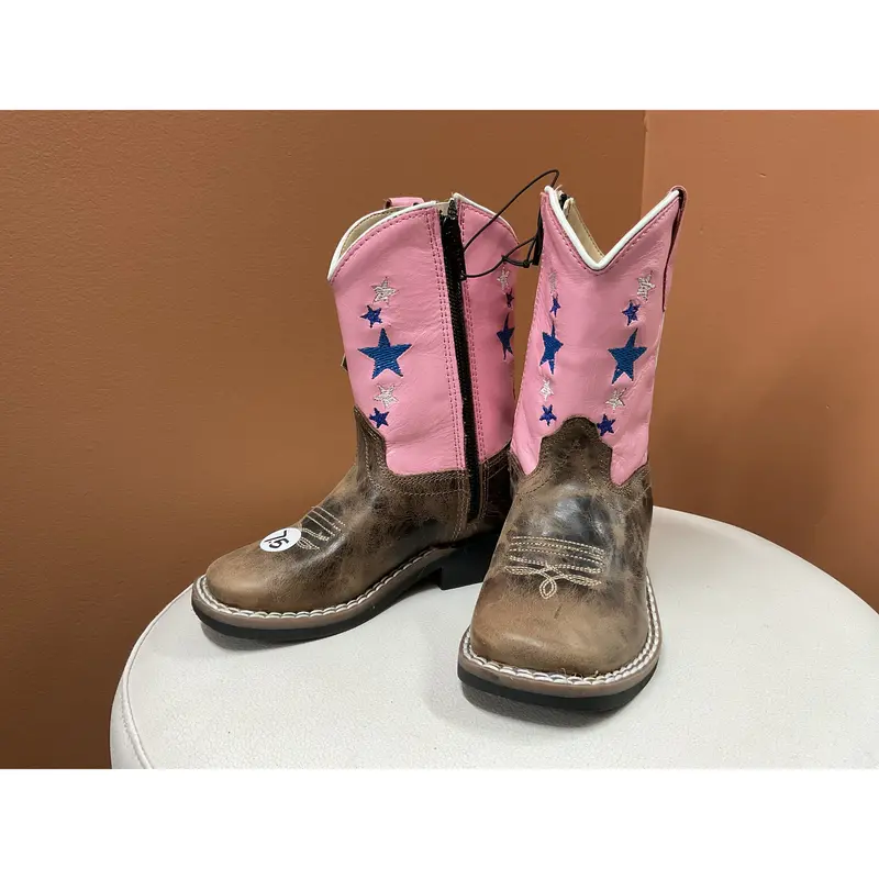 Old West Pink-Topped Square-Toe Youth Cowboy Boots – BSI1963