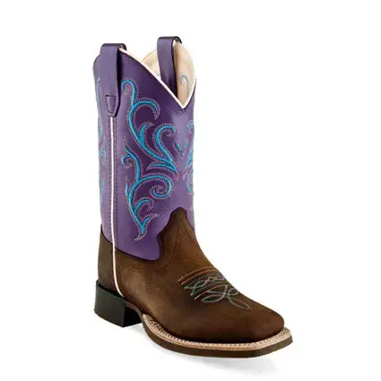 Old West Purple-Topped Square-Toe Youth Cowboy Boots (BSY1907)