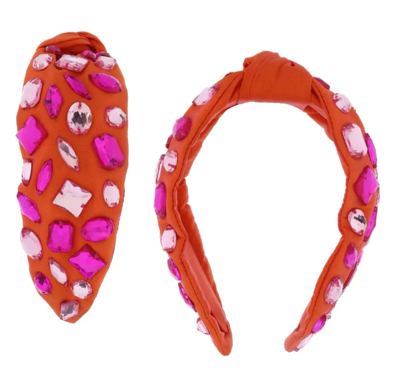 Orange Crystal-Embellished Knotted Headband