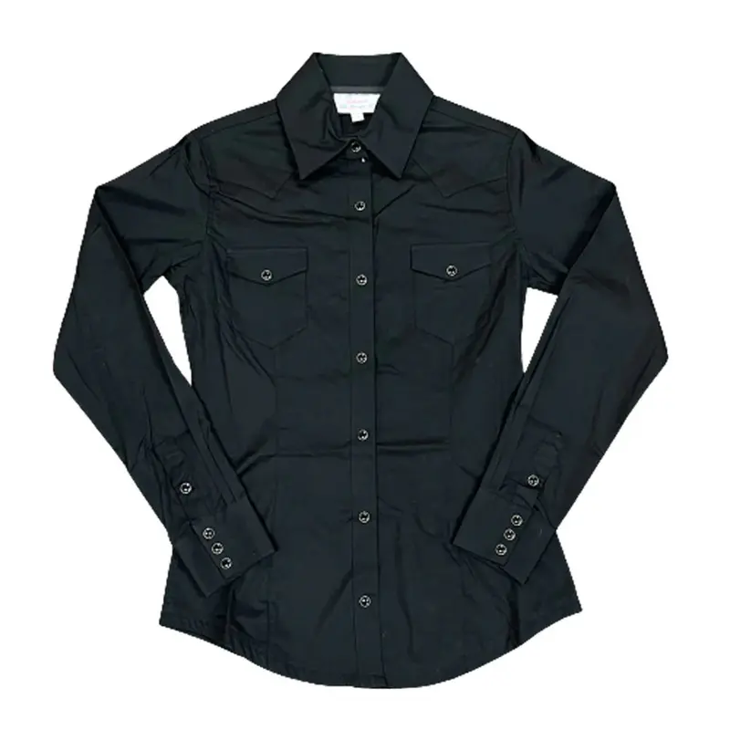 Panhandle Women’s Stretch Poplin Long Sleeve Western Snap Shirt – Solid Black