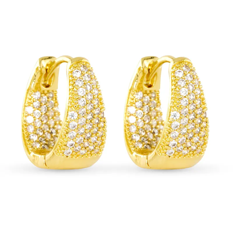 Pavé-Set CZ Hoop Earrings – Lightweight Gold