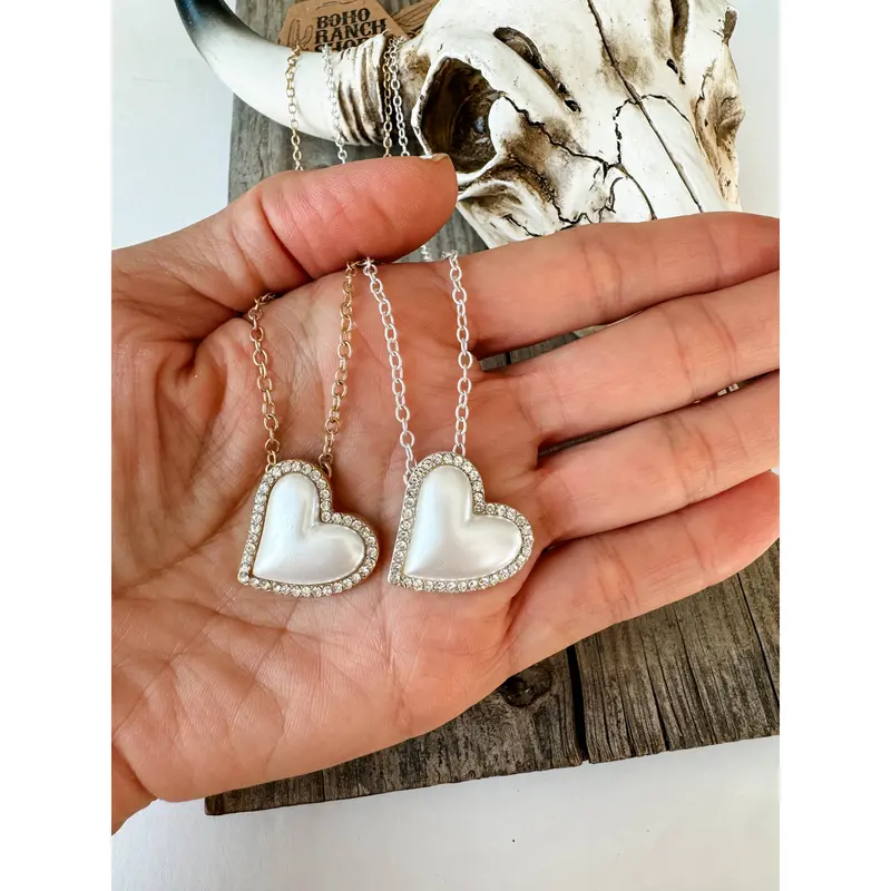 Pearl and Rhinestone Heart-Shaped Necklace