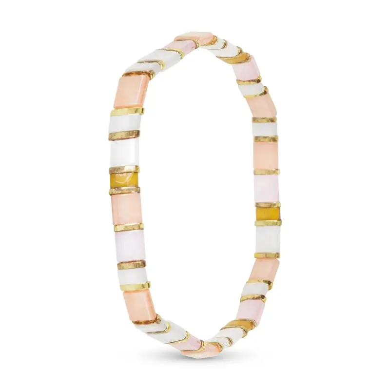 Pink and Gold Flat Bead Elastic Bracelet