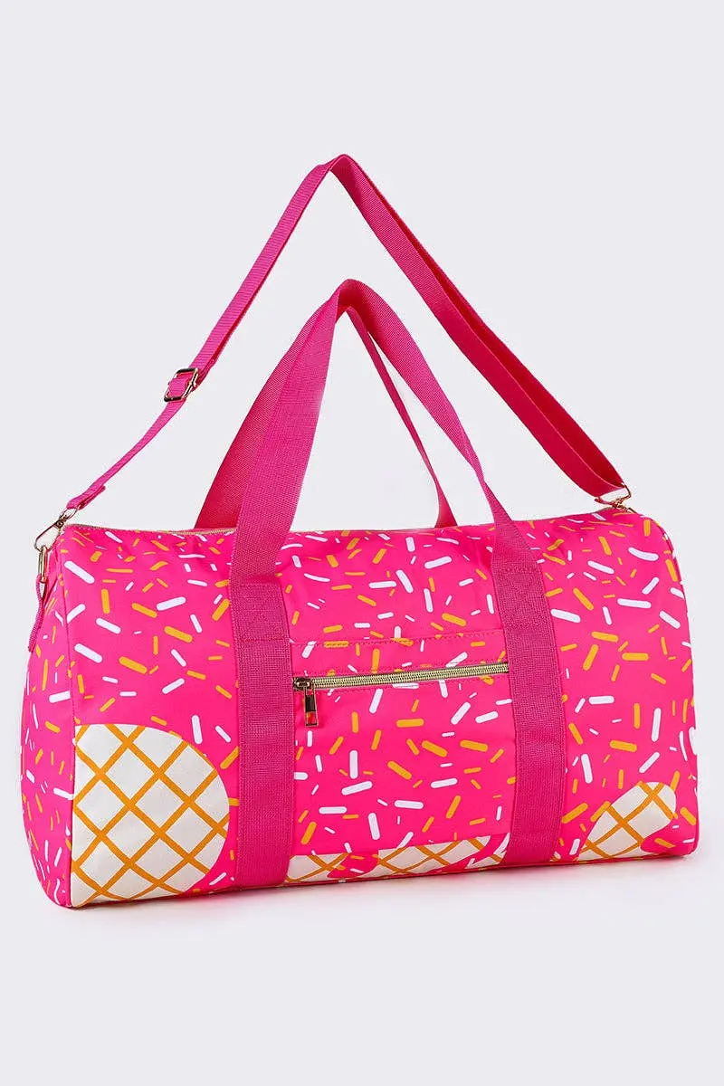 Pink Ice Cream Drip Canvas Duffle Bag