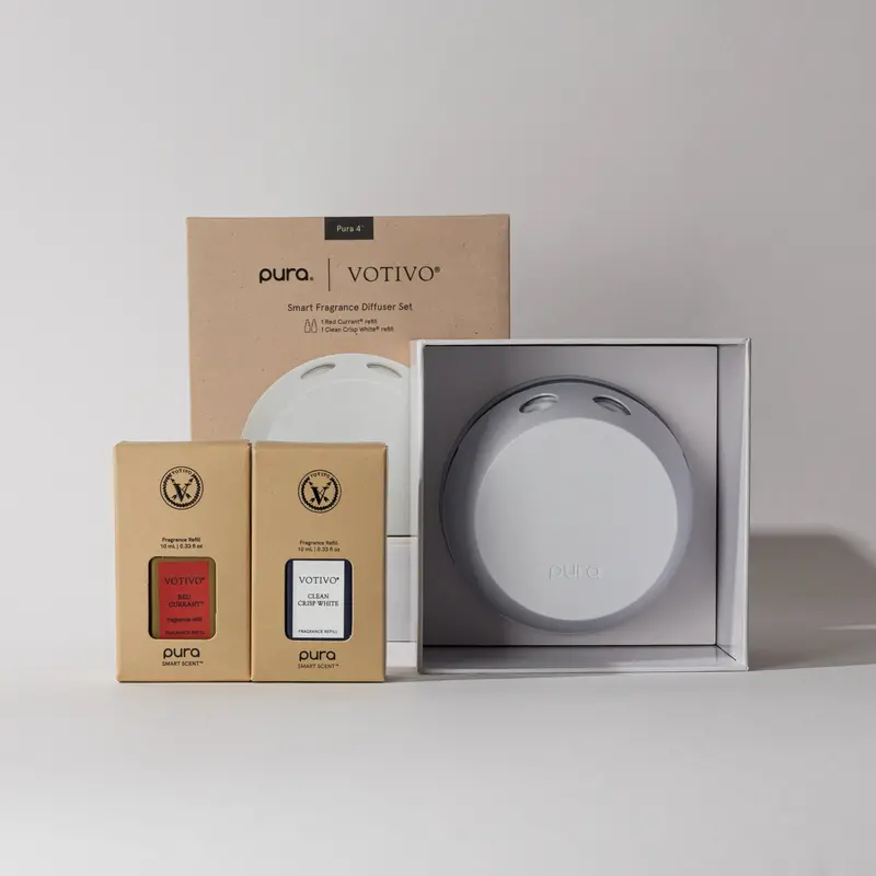 Pura + Votivo Smart Home Diffuser Set – Red Currant & Clean Crisp White