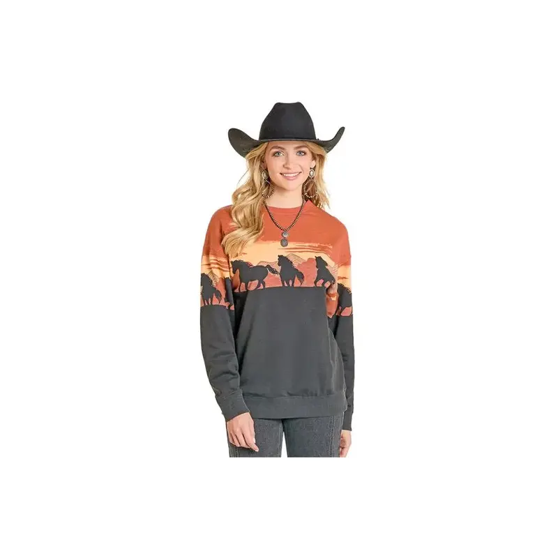 Rock & Roll Horse-Border Graphic Sweatshirt