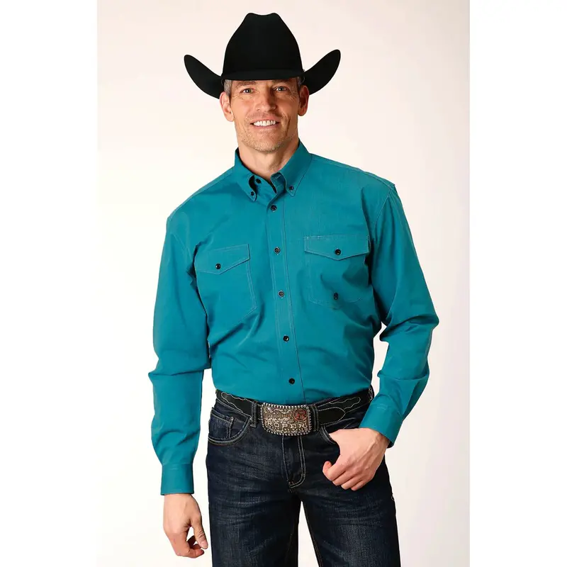 Roper Men’s Teal Button-Front Poplin Shirt