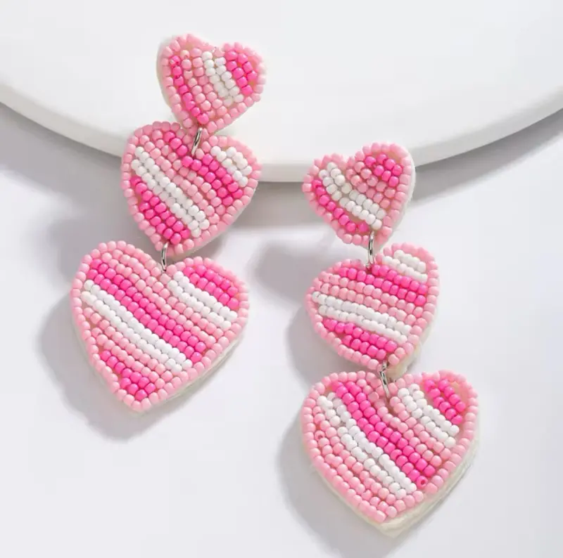 Rose Pink Three-Tier Dangle Earrings
