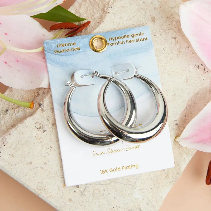 Rounded Hoop Earrings with Secure Pin Catch