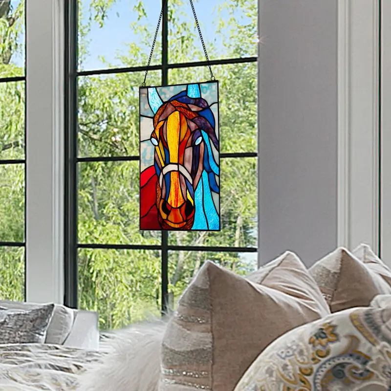 Roz Horse Silhouette Stained Glass Window Panel – 13-Inch Height