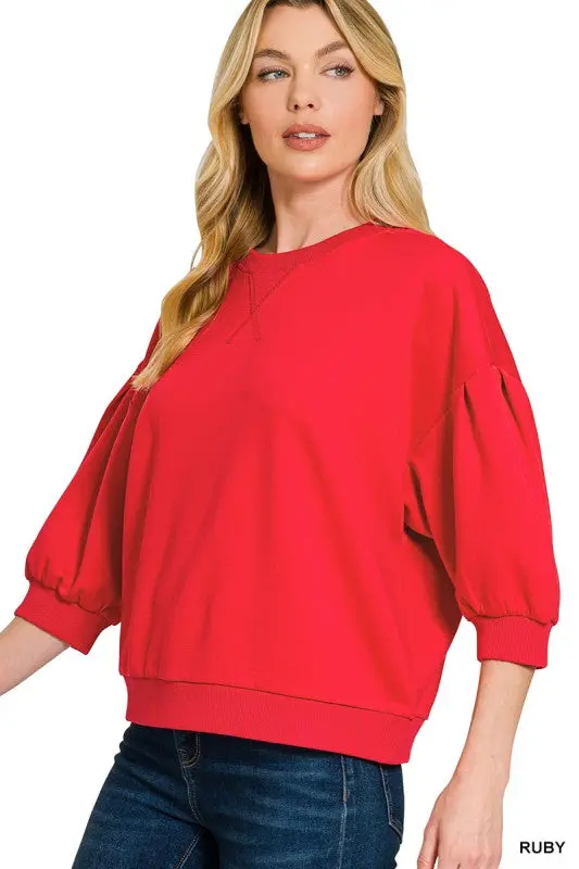 Ruby-Colored Dolman Sleeve Knit Pullover