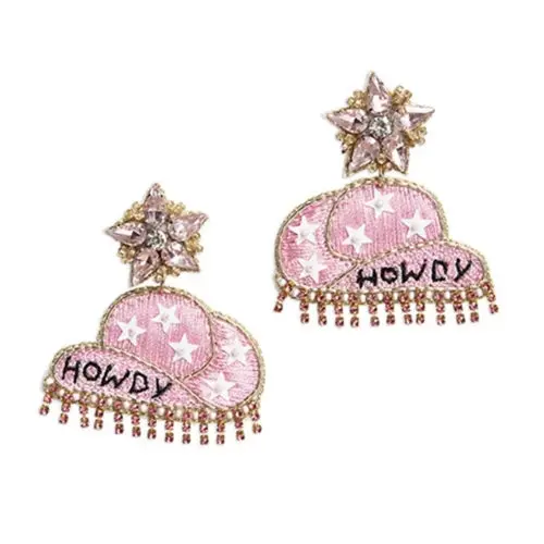 Rustic Howdy Cowboy Hat Earrings
