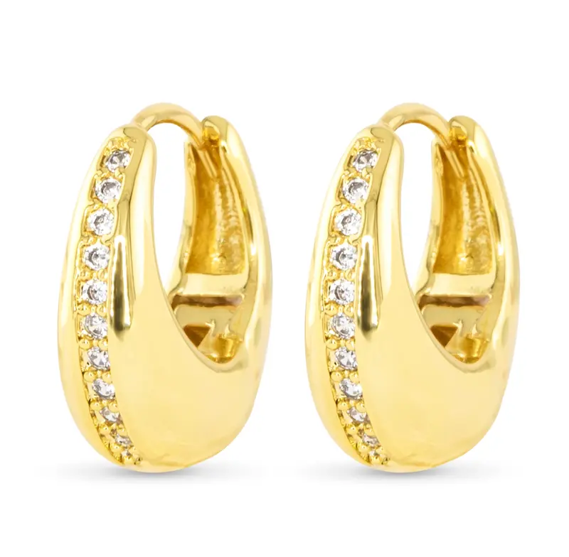 Single-Row Cubic Zirconia Hoop Earrings