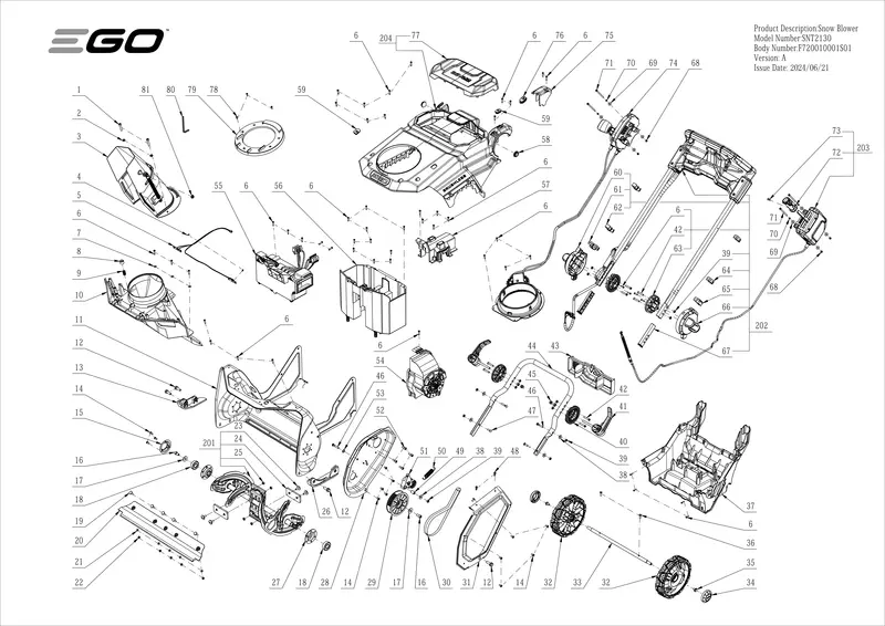 SNT2130 Snow Blower Exploded Parts Diagram & Reference Guide