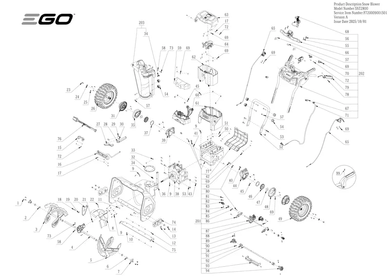 SNT2800 Snow Thrower Parts Diagram – Exploded View Guide