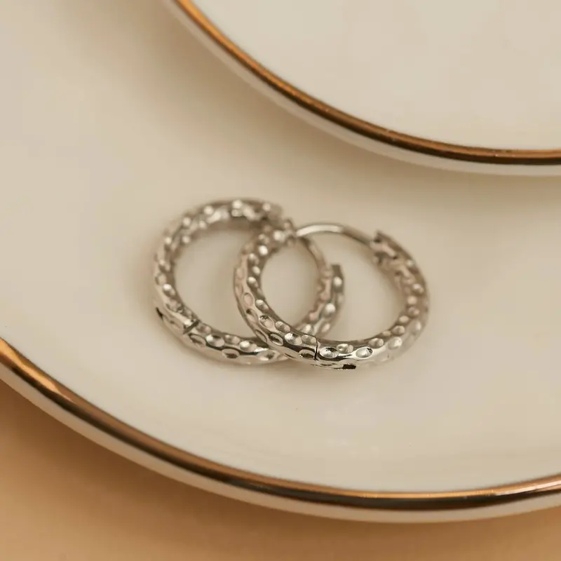 Sterling Silver Textured Clicker Hoop Earrings