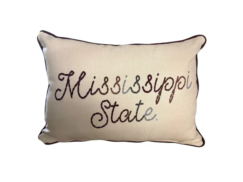 Stitched Script Mississippi State University Throw Pillow