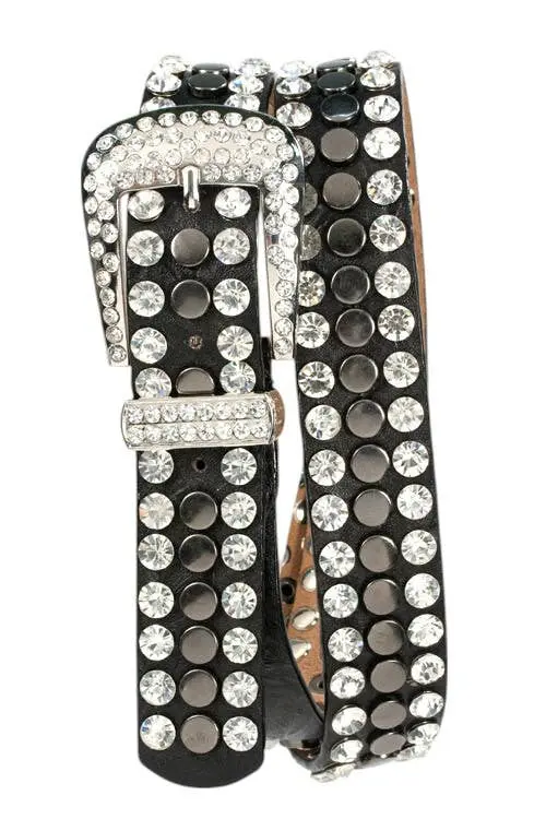 Studded Crystal Buckle Belt – Glamorous Western Accessory