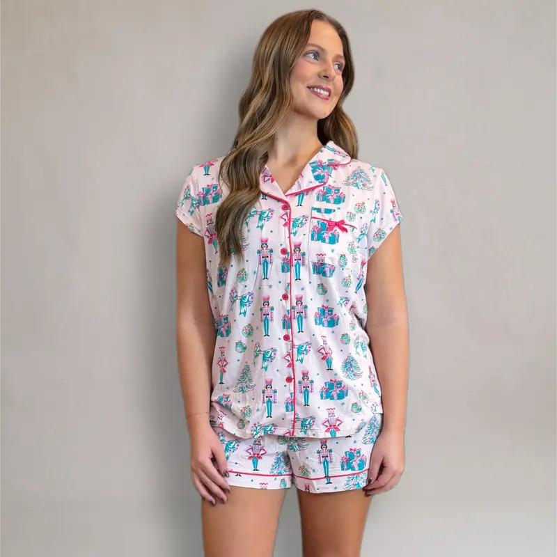 Sugarplum Nutcracker Button-Up Loungewear Short Set