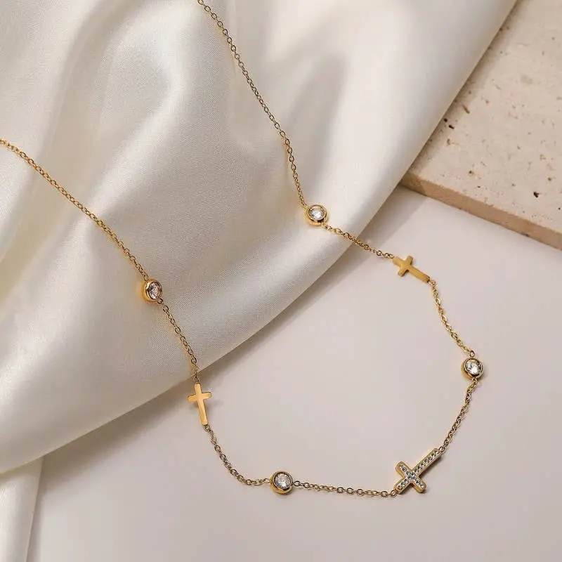 Tarnish-Free 18K Gold-Plated Stainless Steel Cross Necklace