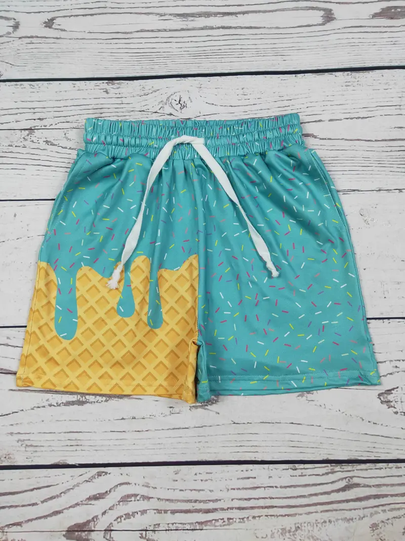 Teal Ice Cream Drip Shorts for Boys