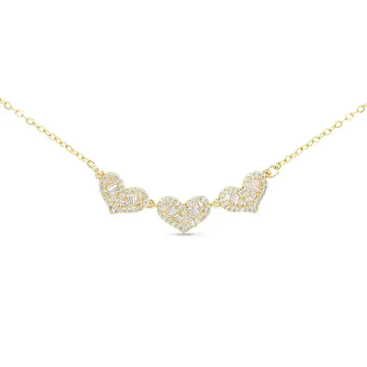 Three-Heart Layered Necklace in Gold
