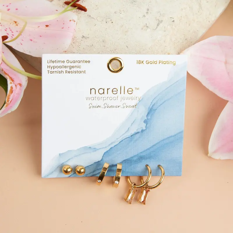 Three-Piece Charm Hoop Set in Gold Plating