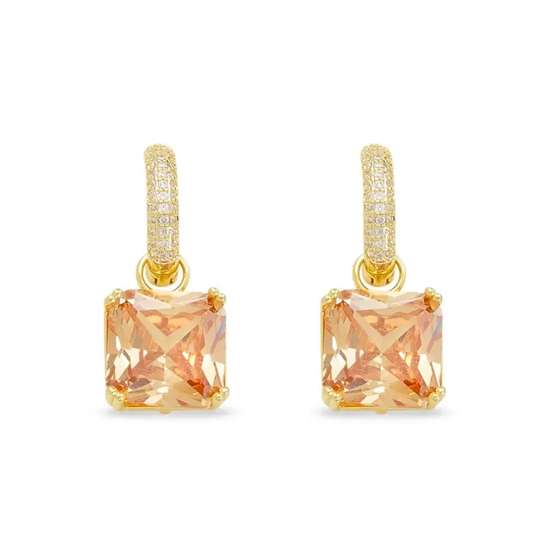 Topaz Crystal Square Gold Earrings