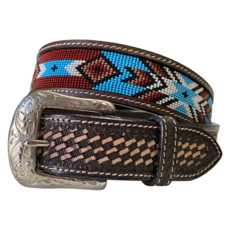 Twisted X Blue & Brown Beaded Men’s Belt – Embroidered X Motif – XH-1014