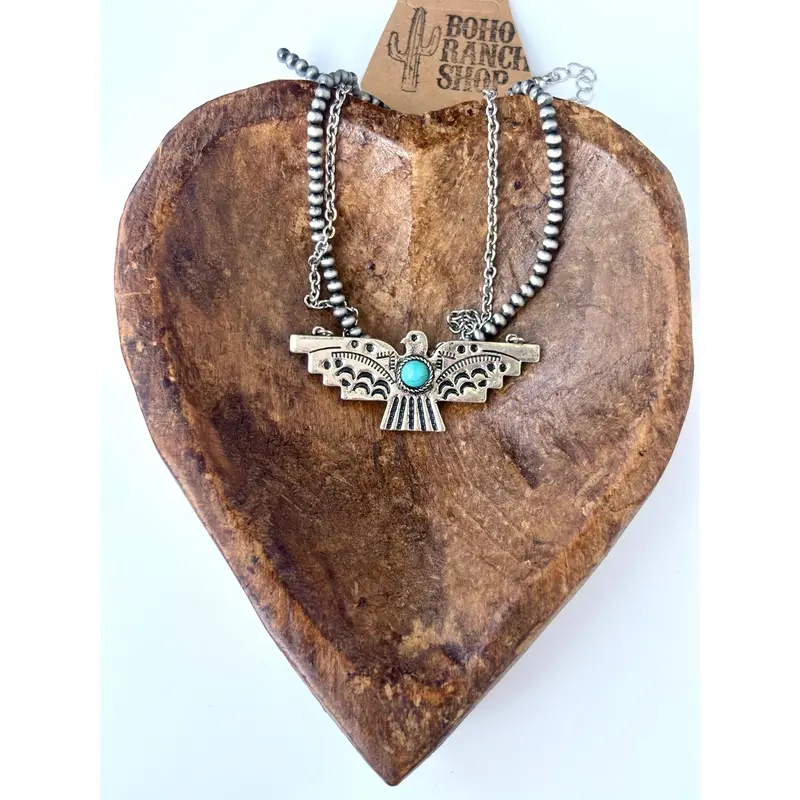 Two-Tier Navajo Pearl and Thunderbird Pendant Necklace