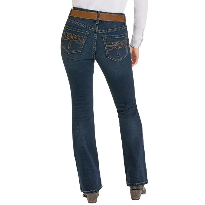 Vintage-Inspired Rock & Roll Denim Riding Jeans for Women – Dark Wash, Mid-Rise Fit with Bootcut Pocket Detail (BW4RD07205)