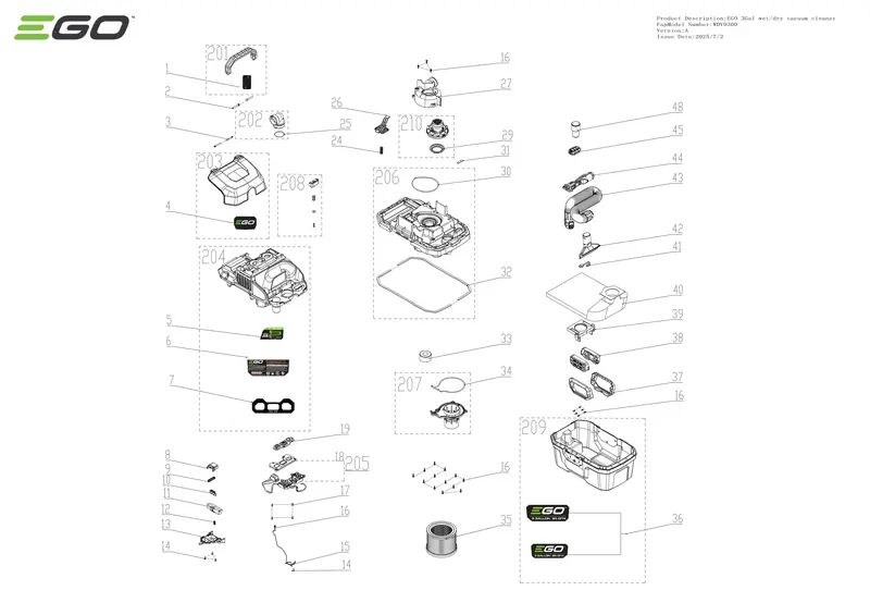 WDV0300 Maintenance Diagram – EGO Wet/Dry Vacuum Schematic