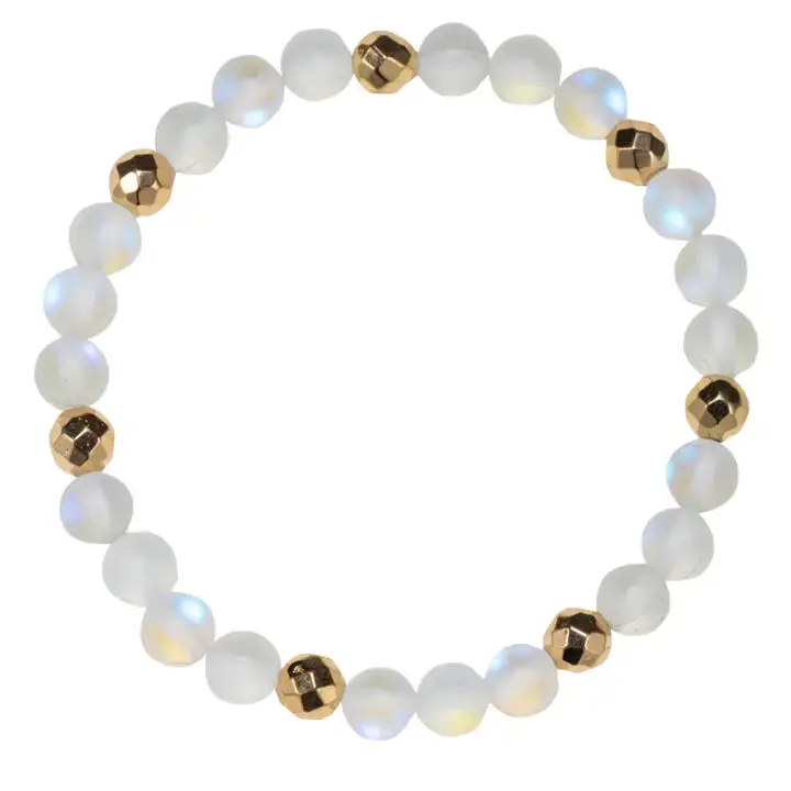 White Opalized Stone Bead Stretch Bracelet