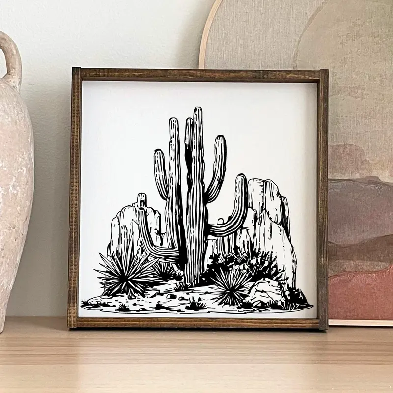 William RAE Designs Southwestern Cactus Motif Wooden Wall Decor