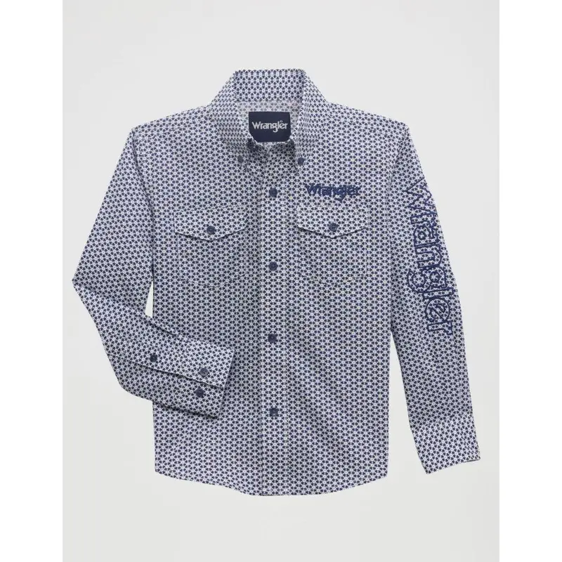 Wrangler Boys’ Geometric-Print Logo Shirt – Navy Blue (#112356519)
