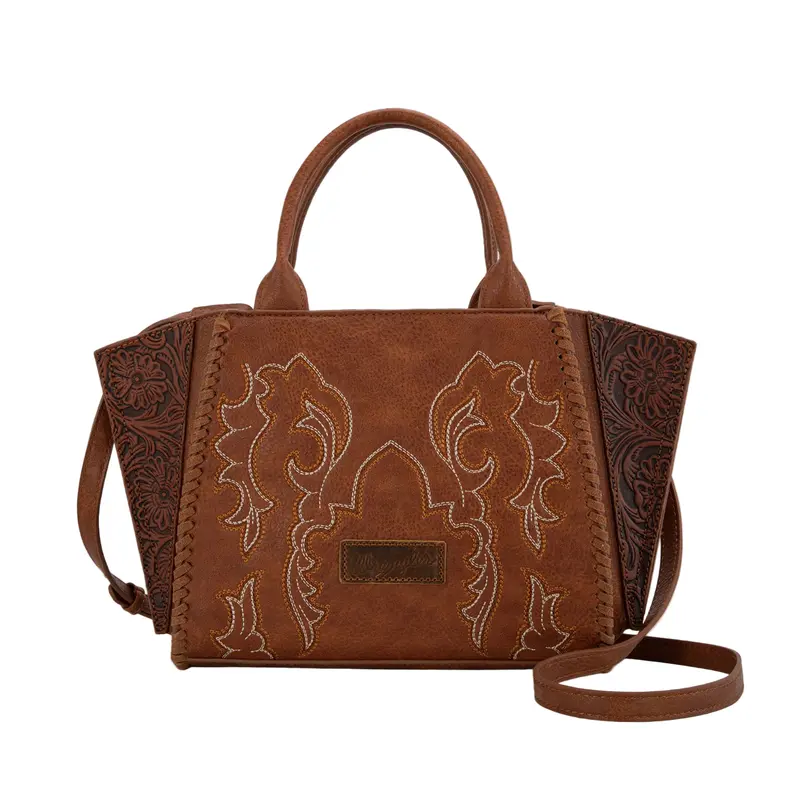 Wrangler Women’s Bootstitch Crossbody Bag with Trapezoid Shape – Brown or Black